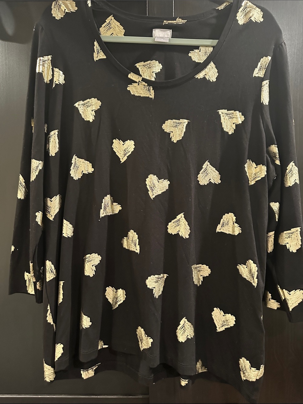 Chico's Black Long Sleeve Tee with Gold Heart Print
